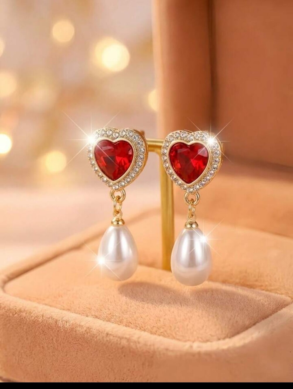 Romance Regency Red Heart Crystal Drop Earrings